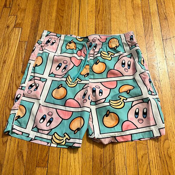 Kirby Swim Trunks Mens Medium All Over Print Board Shorts Pink Green - Picture 1 of 7